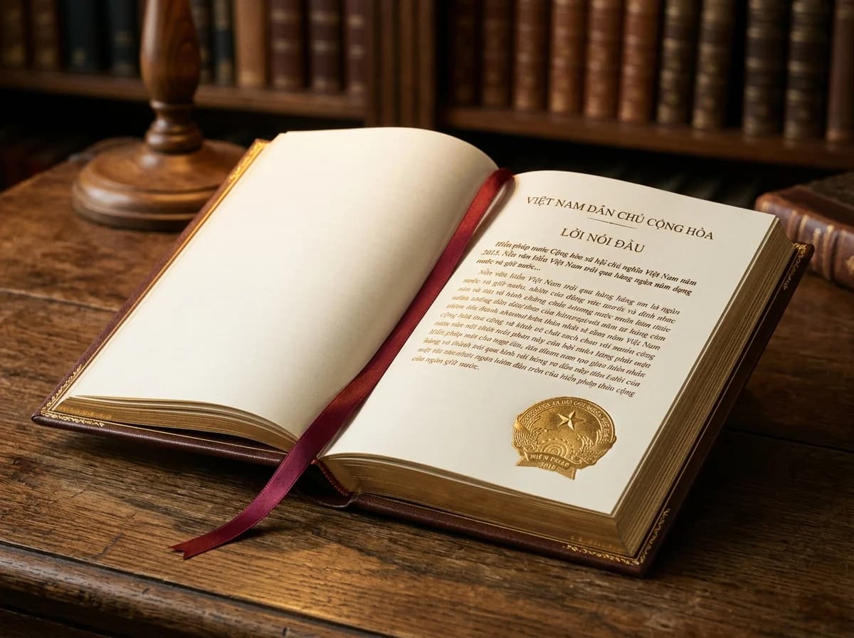 Vietnamese Constitution document with gold seal
