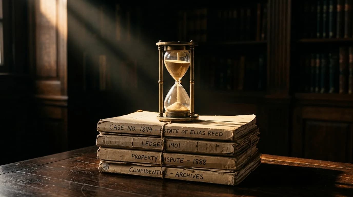 Hourglass on a stack of legal files in dramatic chiaroscuro